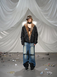 Leopard Fleeced Faux Fur Hooded Flight Jackets