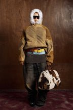 Patched Faux Fur Hooded Flight Zip-up Bomber