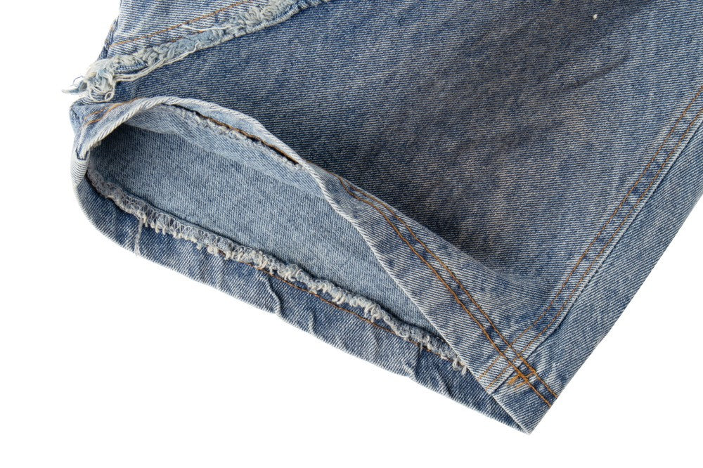 Baggy Curved Wave Distressed Denim Pants