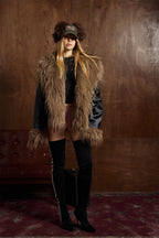 Fleece Lining Faux Fur Over Biker Jacket