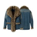 Faux Fur Dropped Shoulder Denim Coat