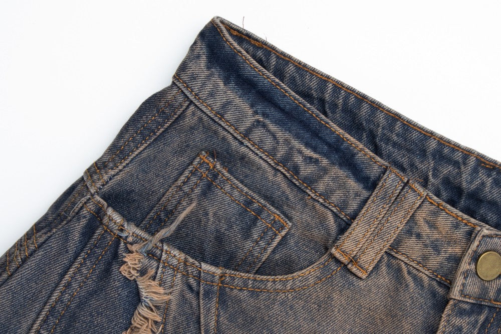 Heavy Wash Distressed Denim Pants