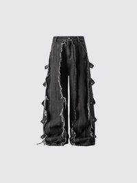 Ribbed Distressed Straight-Up Pants