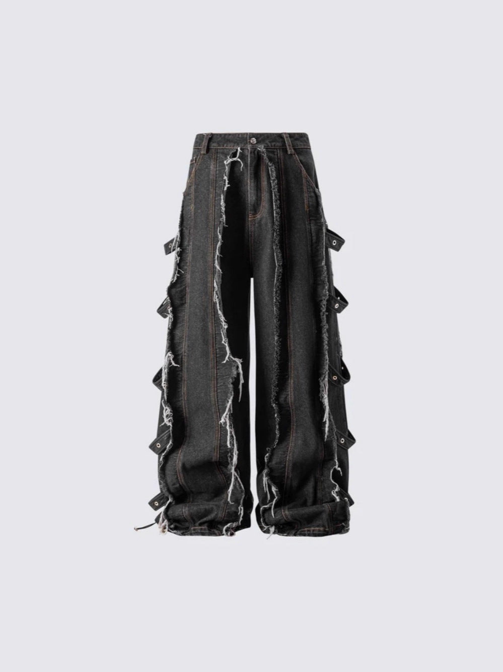Ribbed Distressed Straight-Up Pants