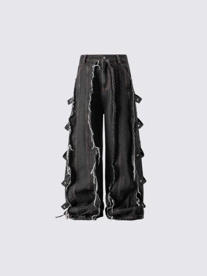 Ribbed Distressed Straight-Up Pants
