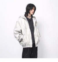 Grey Mess Distressed Zip-Up Hooded Jacket