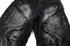 Baggy Curved Wave Distressed Denim Pants