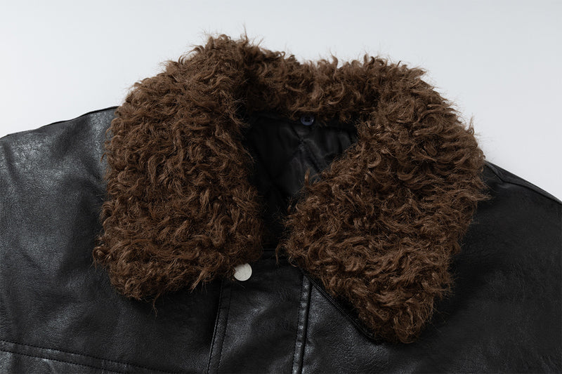 Detachable Fleece Neck Oversized Flight Bomber Jacket