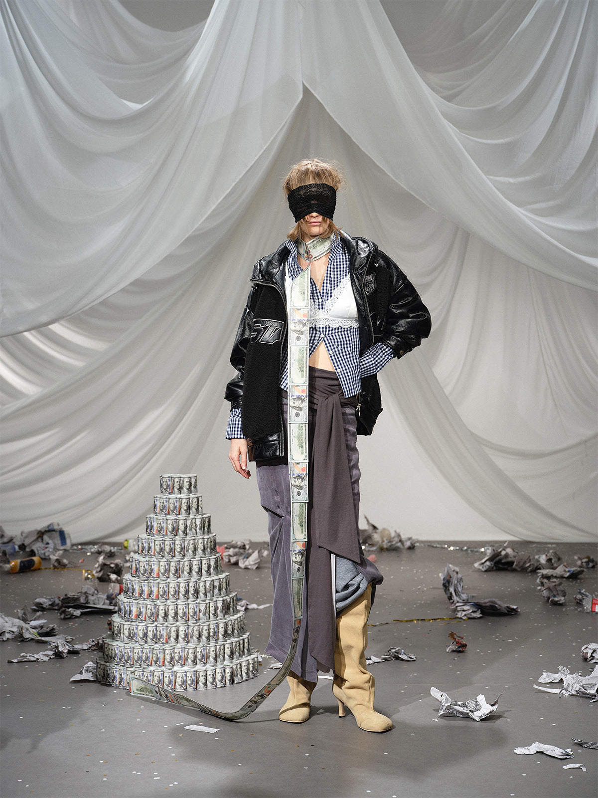 Fleeced Faux Leather Hooded Zip-Up Funnel Jacket