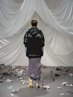 Fleeced Faux Leather Hooded Zip-Up Funnel Jacket