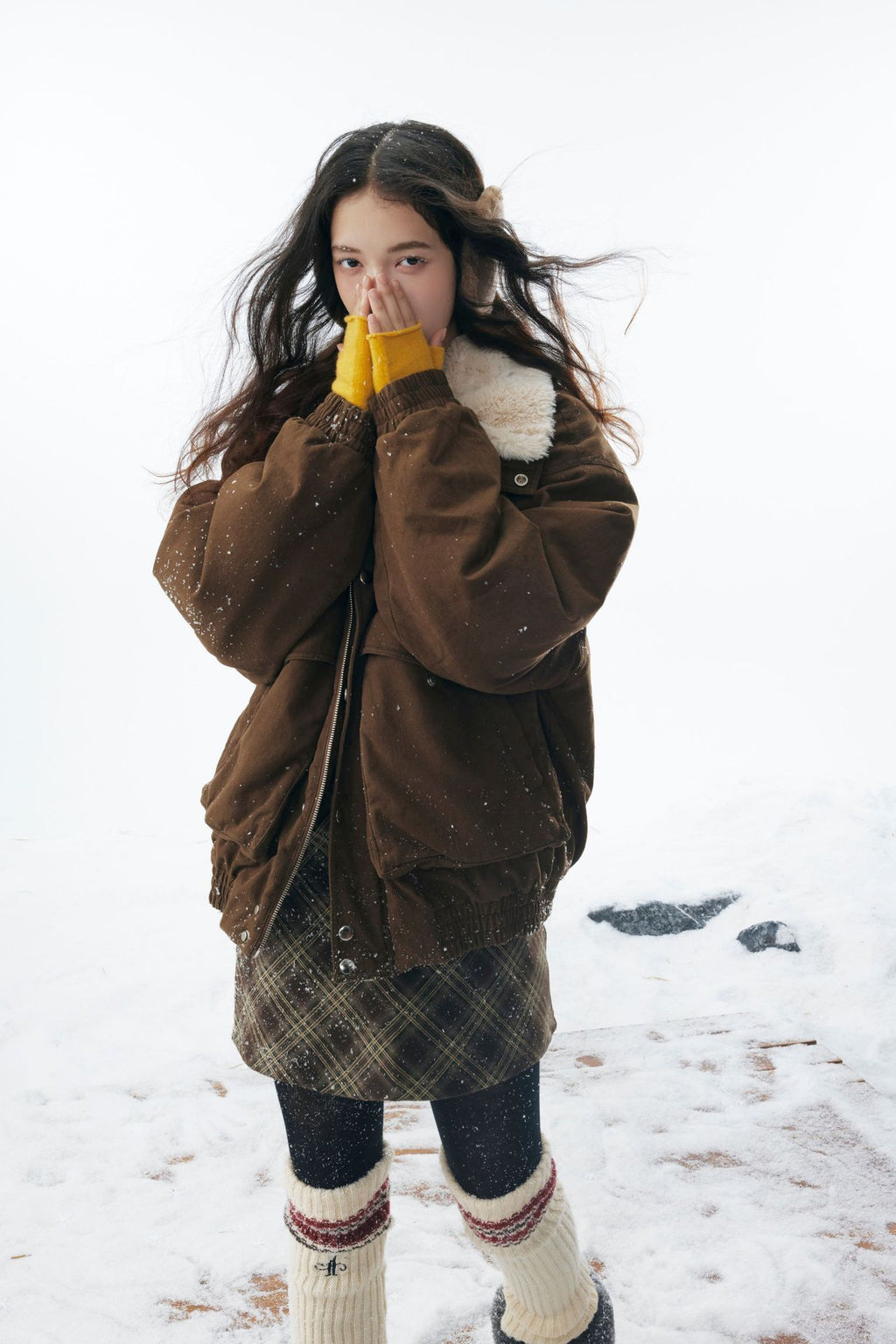 Brown Fleece Neck Funnel Hunter Jackets