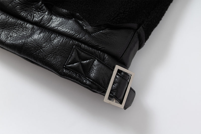 Fleeced Faux Leather Hooded Zip-Up Funnel Jacket