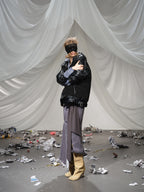 Fleeced Faux Leather Hooded Zip-Up Funnel Jacket