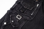 Black Biker Curved Baggy Pants
