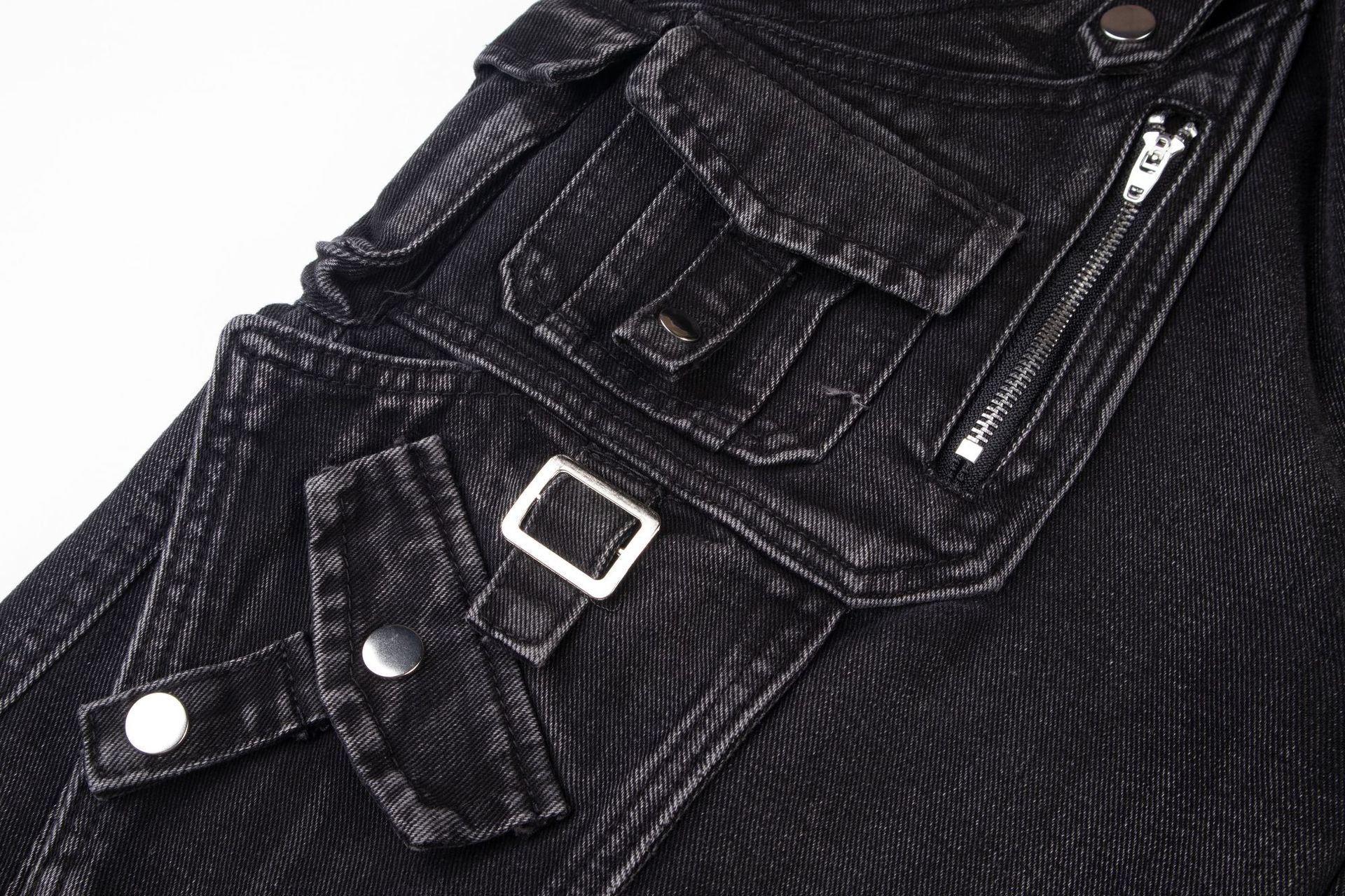 Black Biker Curved Baggy Pants