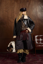 Oversize Fleece Lining Faux Leather Flight Bomber Jacket