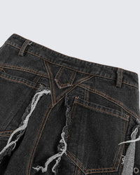 Ribbed Distressed Straight-Up Pants