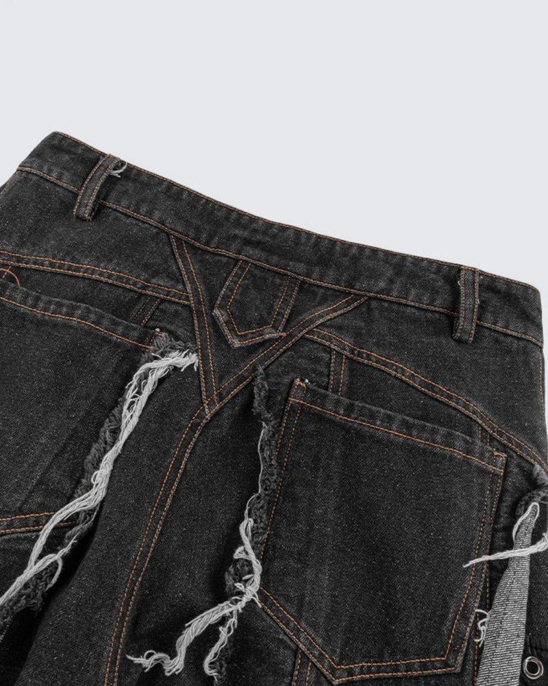 Ribbed Distressed Straight-Up Pants