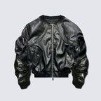 Faux Leather Flight Pocket Bomber