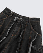 Ribbed Distressed Straight-Up Pants