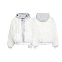 White Fleece Fur Hooded Zip Up Jackets