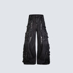 Black Biker Curved Baggy Pants