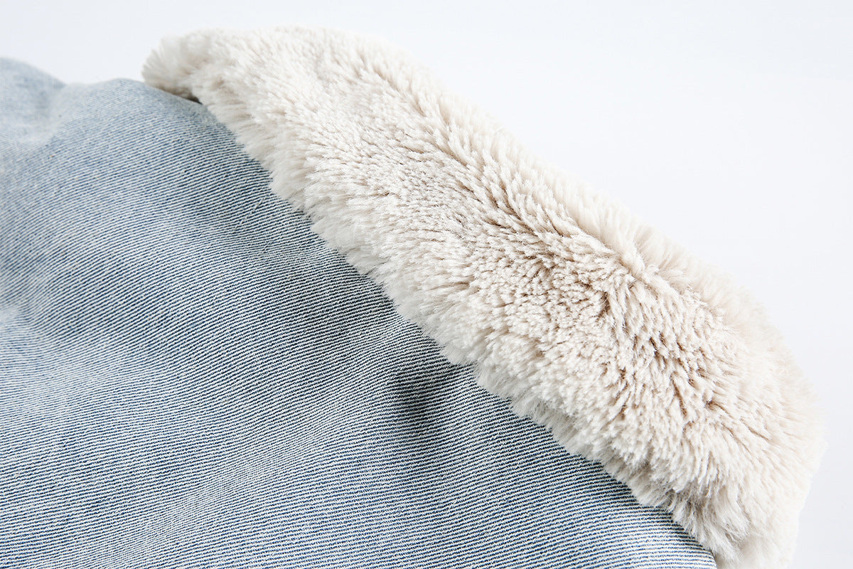 Miu Fleece Lapel Denim Jacket