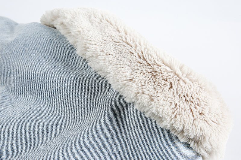 Miu Fleece Lapel Denim Jacket