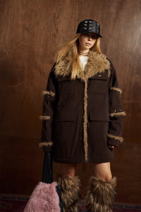 Brown Faux Fur Heavy Hunter Coat