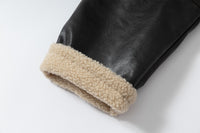 Oversize Fleece Lining Faux Leather Flight Bomber Jacket