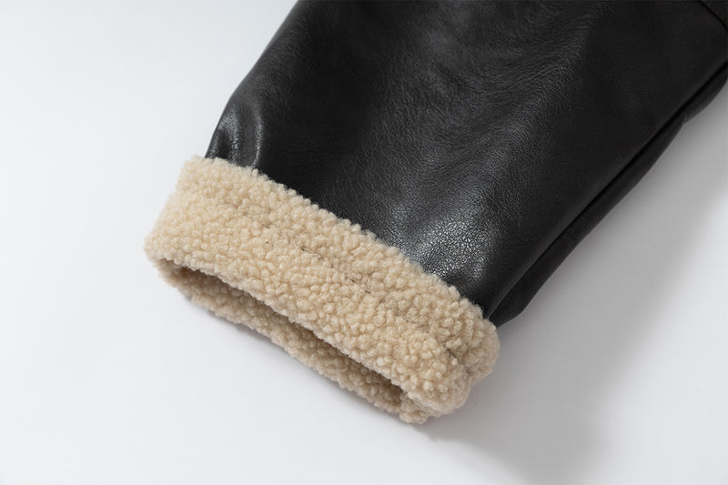 Oversize Fleece Lining Faux Leather Flight Bomber Jacket