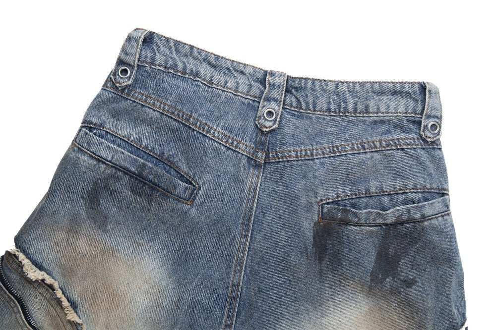 Baggy Curved Wave Distressed Denim Pants