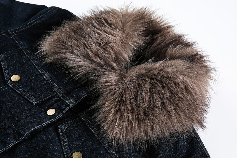 Detachable Faux Fur Denim Jacket