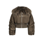 Brown Faux Fur Cropped Zip-Up Bomber