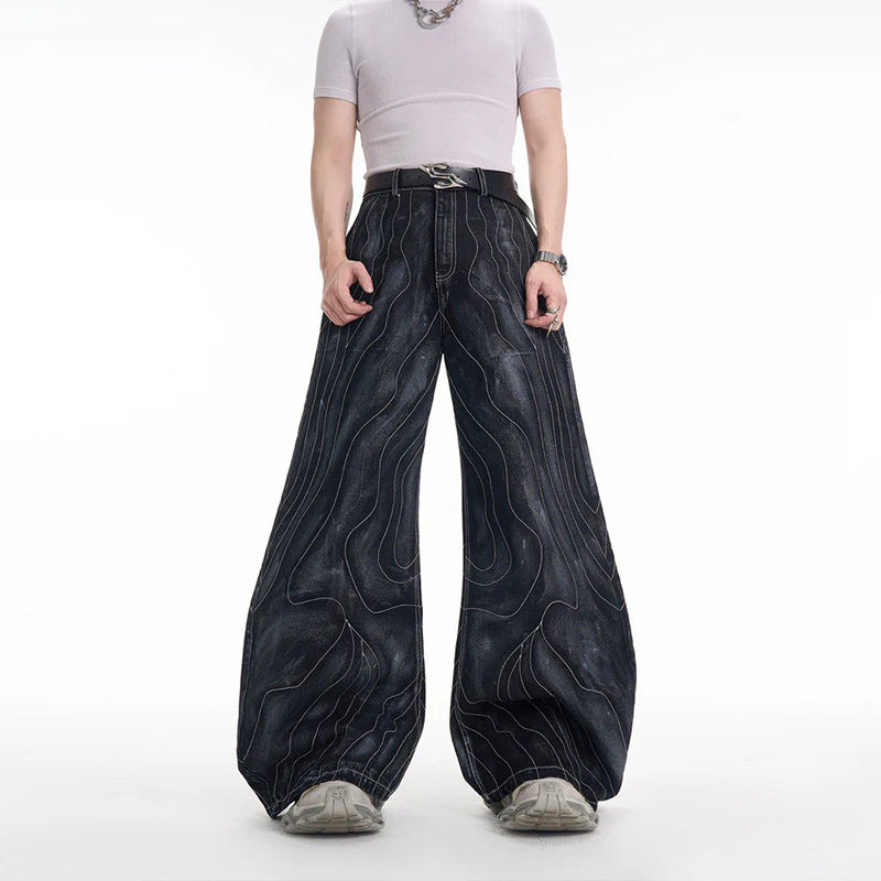 Wave Stitched Denim Pants
