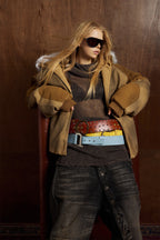 Patched Faux Fur Hooded Flight Zip-up Bomber