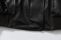 Oversize Fleece Lining Faux Leather Flight Bomber Jacket