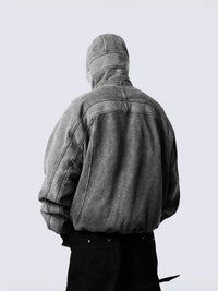 Grey Masked Hooded Zip-Up Jackets