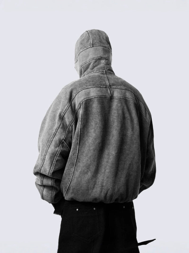 Grey Masked Hooded Zip-Up Jackets