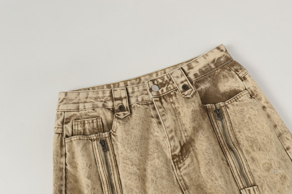 Baggy Curved Biker Denim Pants