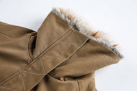 Brown Faux Fur Cropped Funnel Jacakets