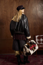 Oversize Fleece Lining Faux Leather Flight Bomber Jacket