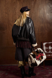 Oversize Fleece Lining Faux Leather Flight Bomber Jacket