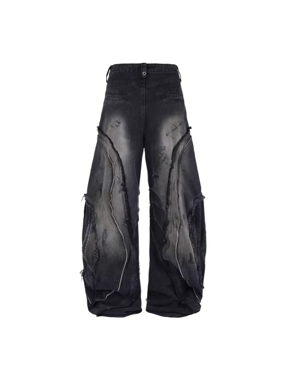 Baggy Curved Wave Distressed Denim Pants