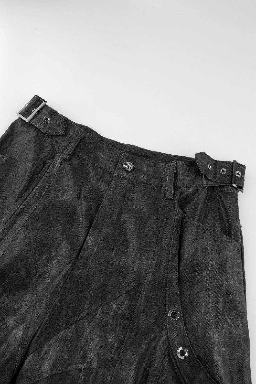 Pleated Wash Black Denim Pants