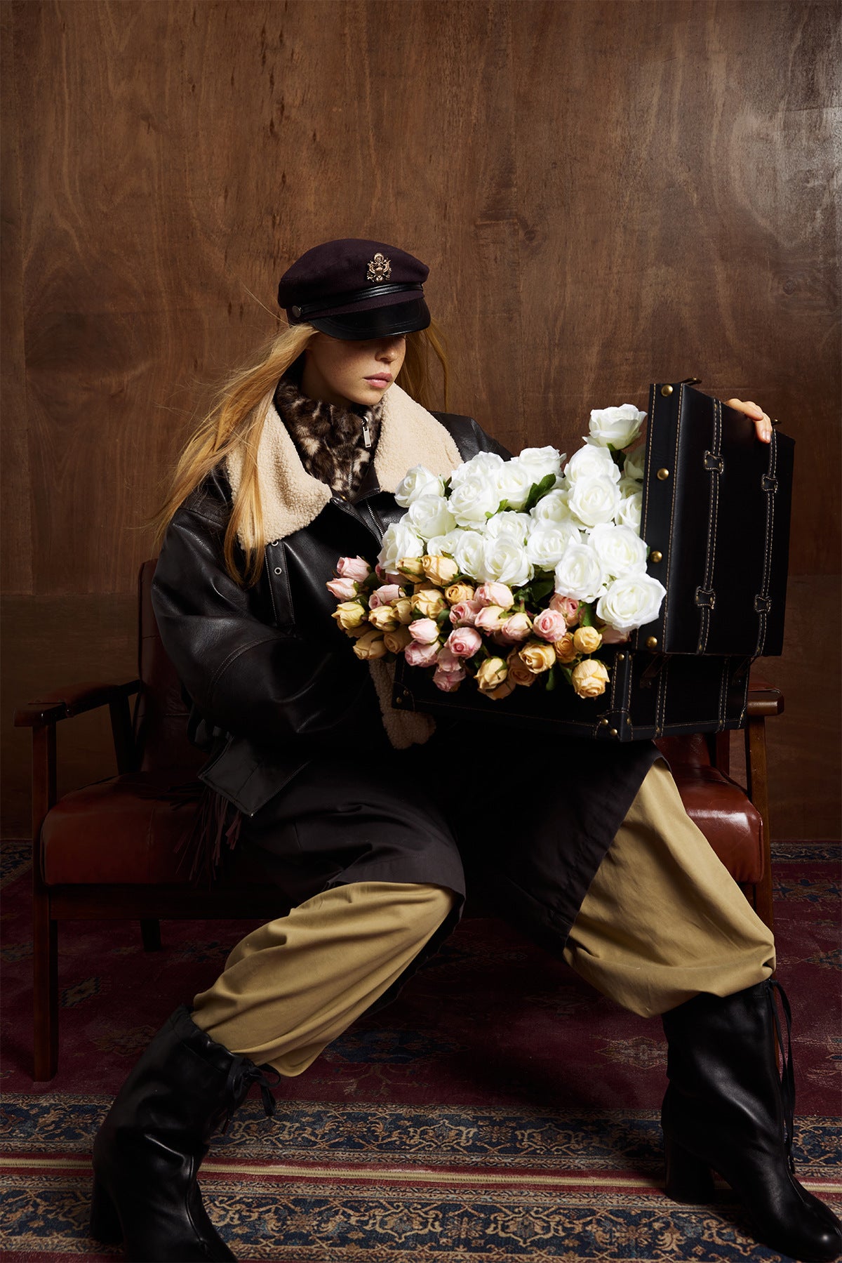 Oversize Fleece Lining Faux Leather Flight Bomber Jacket