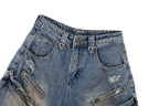 Baggy Curved Wave Distressed Denim Pants
