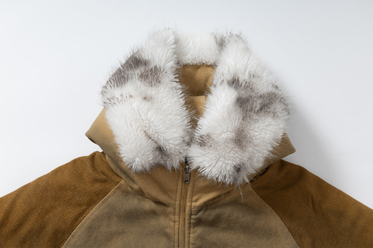 Patched Faux Fur Hooded Flight Zip-up Bomber
