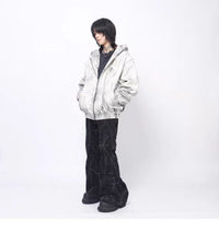 Grey Mess Distressed Zip-Up Hooded Jacket