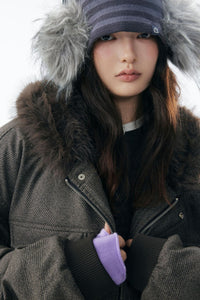 Grey Faux Fur Hooded Flight Jacket